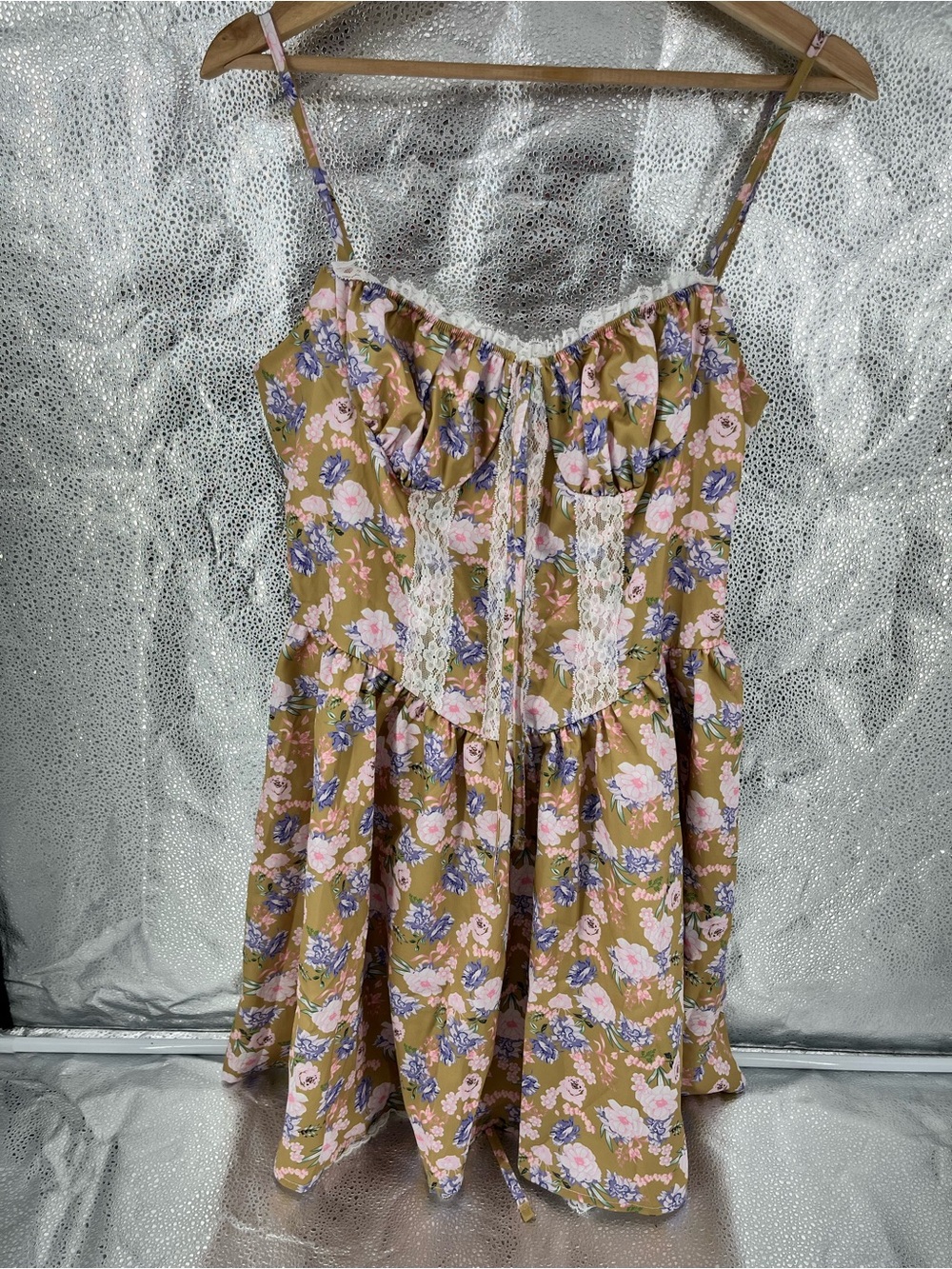 Cottagecore Floral Milkmaid Dress Lace Up Corset Coquette Sweetheart Bustier L